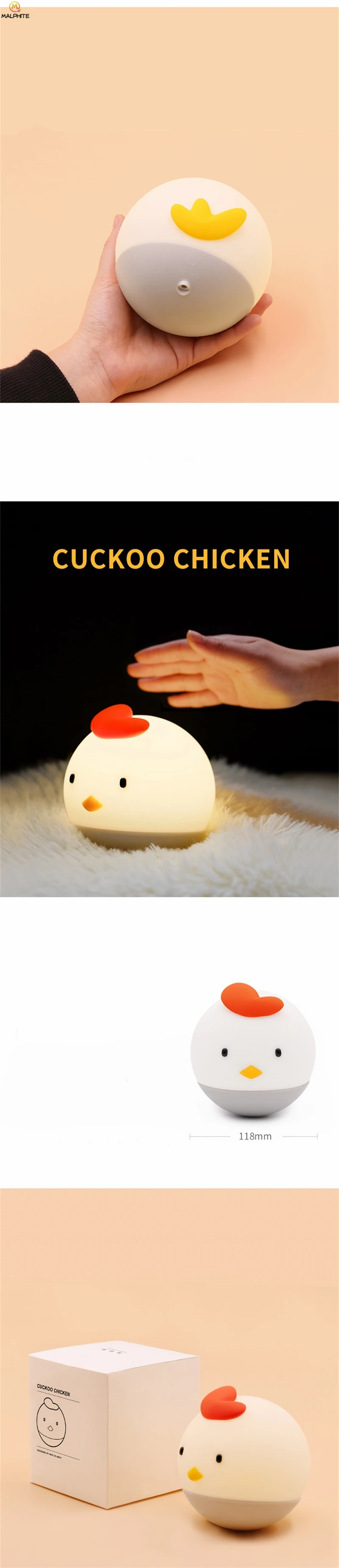 Энергосберегающие животные светодиодный ночник сенсорный выключатель силиконовый цыпленок Ночник детская спальня зарядка Уход за