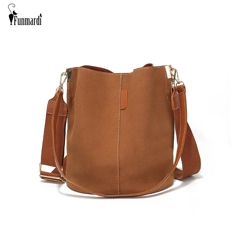 

FUNMARDI Vintage Crossbody Bags For Women 2018 Bucket Bag Women Handbag Design Scrub Shoulder Bag Casual Messenger Bags WLHB1839