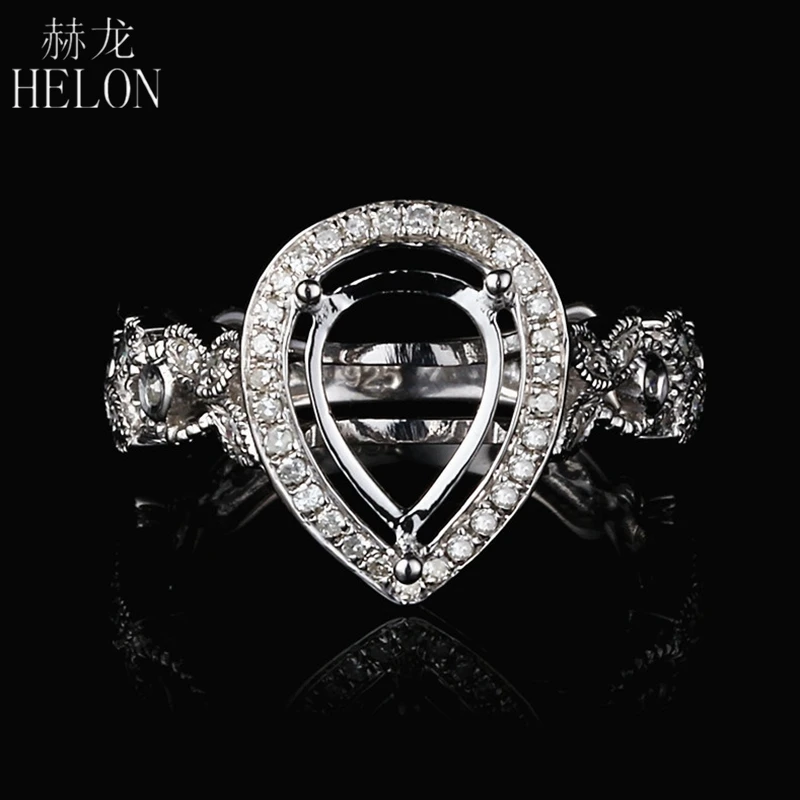 HELON Solid 10 k белое золото груша 10x7 мм полу крепление Настоящее 0.3ct бриллианты Подарочное кольцо превосходные ювелирные украшения Винтажные арт-деко обручальное кольцо