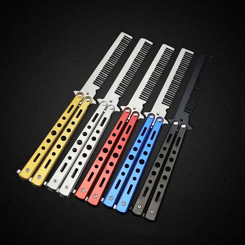 расческа бабочка Pro салон Нержавеющая сталь складной нож бабочки Balisong Стиль Ножи гребень инструмент черный, серебристый цвет Прохладный