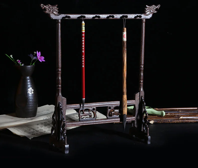 

Brush Pen Stand Holder Hanging Carving Dragon Wooden Retro Calligraphy Practice