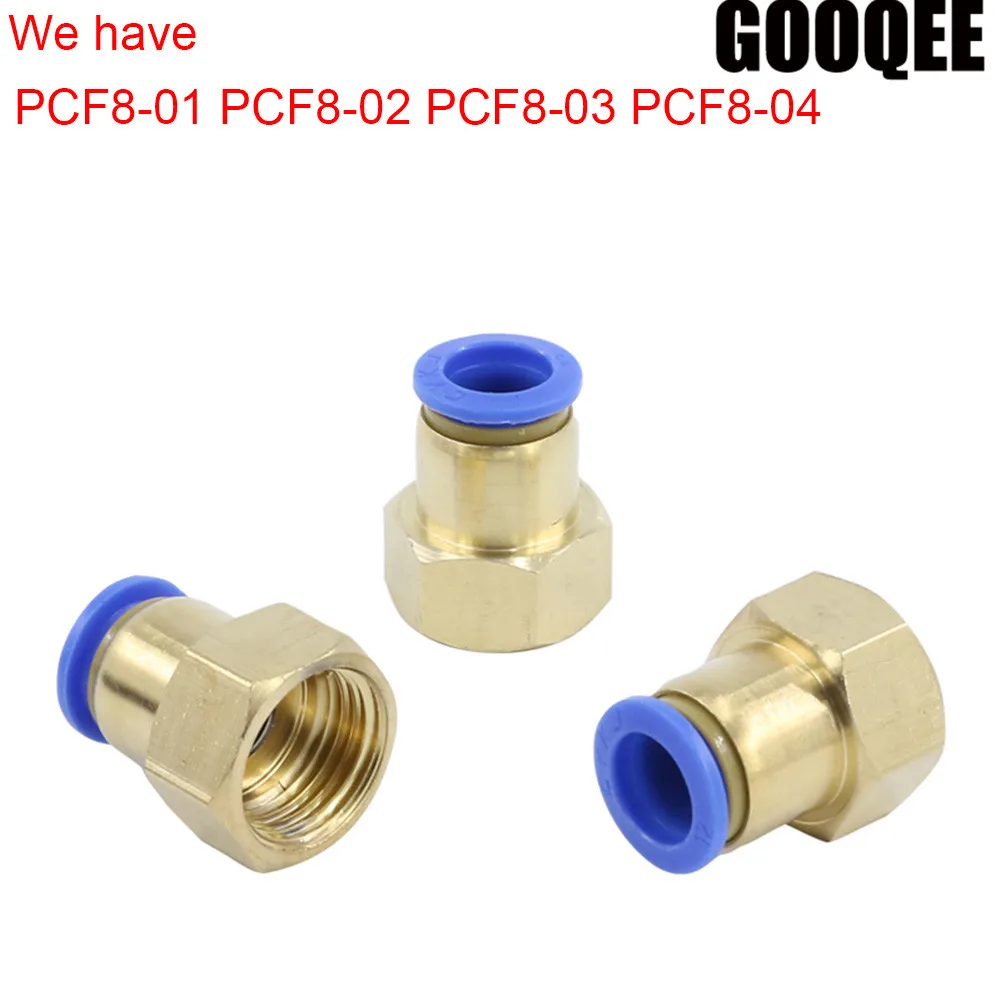 

1pcs Air Pneumatic PCF 8mm OD Hose Tube Push In 1/2"PT 1/4"BSPT 1/8" 3/8" Female Thread Gas Joint Connector Brass Quick Fittings