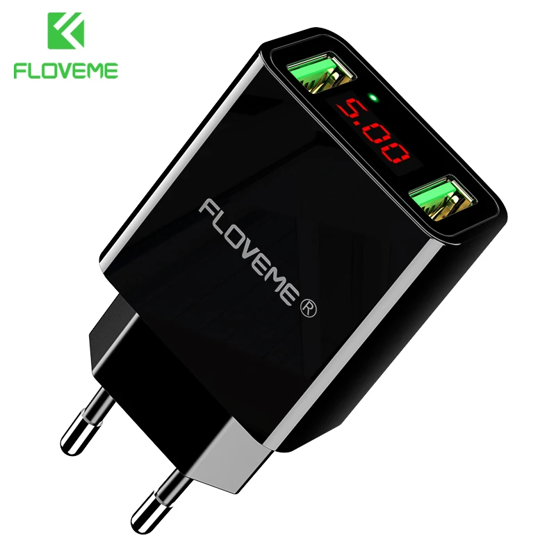 FLOVEME شاحن يو اس بي 2 منافذ LED عرض الذكية الهاتف المحمول شاحن آيفون سامسونج Xiaomi اللوحي جدار محول السفر الاتحاد الأوروبي التوصيل