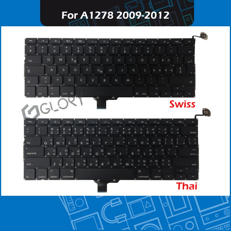 Новая швейцарская тайская клавиатура A1278 для Macbook Pro 13 дюймов Unibody 2009-2012 |
