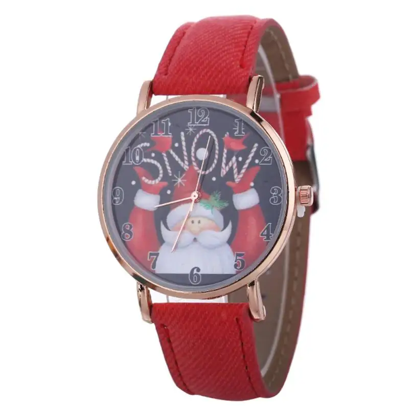 Рождественский узор женские повседневные часы женские кожаные Роскошные Кварцевые женские часы наручные часы женские часы черный подарок# D