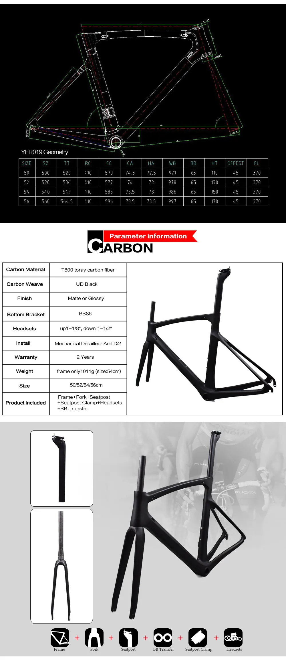 Perfect Most popular carbon road bike frame BB86 bottom bracket Chinese carbon frames install DI2 and Mechanical frame road carbon China 6