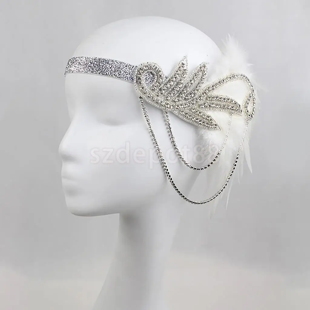 Vintage 1920s Feather Headband Wedding Bridal Headpiece Flapper Fancy Dress