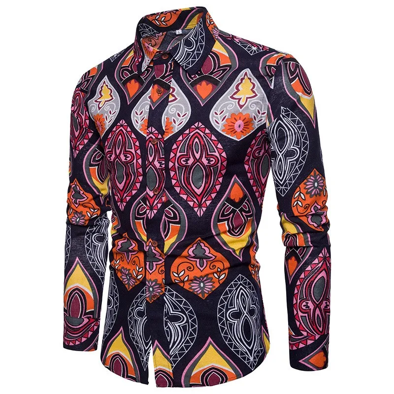 Мода народная Цветочный Толстовка с принтом Для мужчин Повседневное костюм из двух предметов рубашки тренировочные брюки с завязками плюс