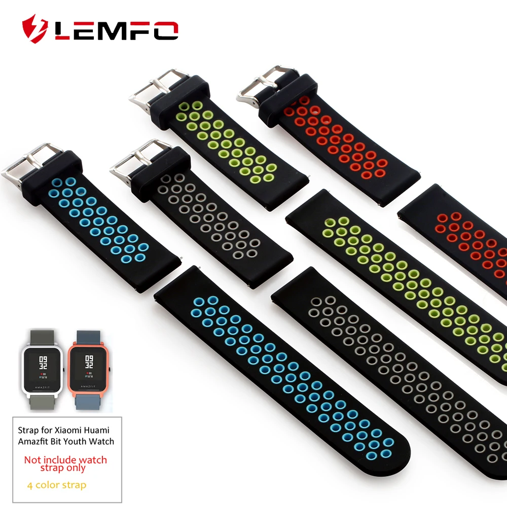 LEMFO 20 мм силиконовый ремешок для оригинальных Xiaomi Bip BIT PACE смарт-часов Ремешок для Huami Молодежный браслет ремешок водонепроницаемый