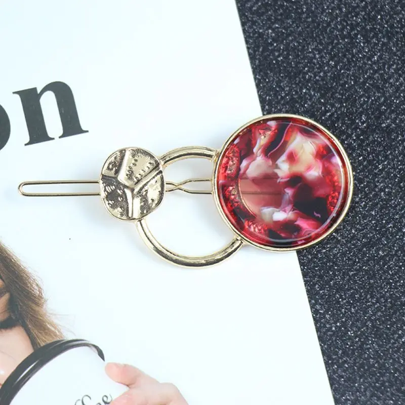 Vintage Metal Alloy Acetic Acid Women Hair Clip Frog Bobby Pin Colored Jewelry Circle Ring Geometric Styling Side Bangs Barrette