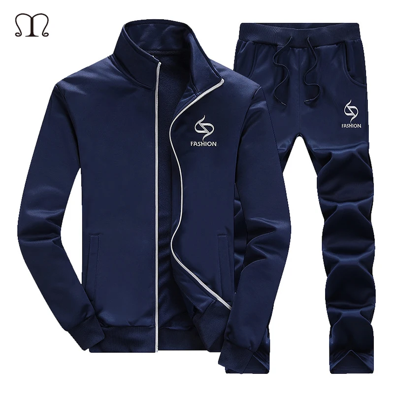 Men Tracksuit 2 Pieces Set Sweatshirt+Sweatpants New Fashion Autumn Sporting Zipper Suit Mens Clothing Slim Fit Sportswear Sets