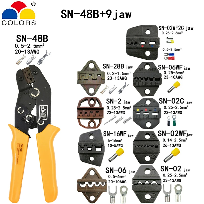 SN-48B обжимные плоскогубцы 9 челюстей для TAB 2,8 4,8 6,3/C3 XH2.54 3,96 2510/трубки/не инсуированные клеммы 190 мм электрические Зажимные инструменты - Цвет: SN-48B 9jaw