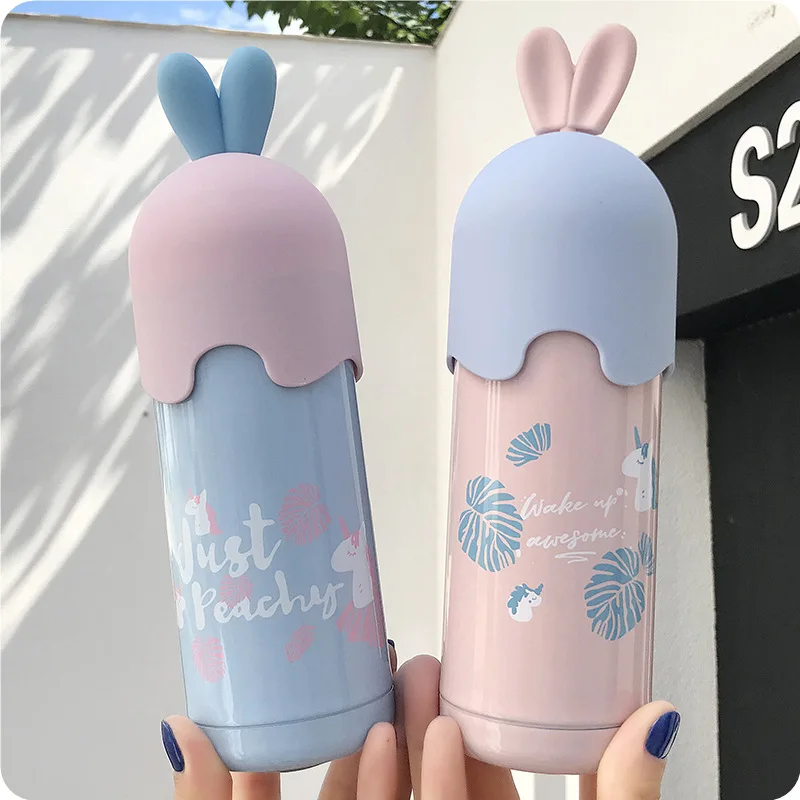 

400ml Portable Unicorn Stainless Steel Thermos with Rabbit Lid Thermal Water Bottle Coffee Travel Mug Tumbler Vacuum Flasks