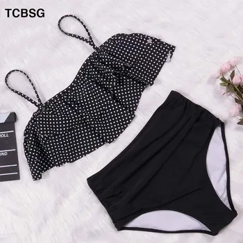 

TCBSG New Women Swimsuit High Waist Bathing Suit Plus Size Swimwear Print Bikini Set Sexy Solid Beach Padded Polka Swimwear