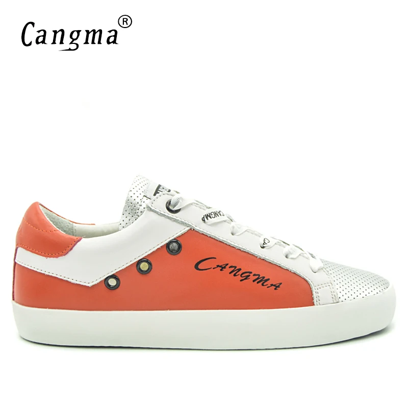 CANGMA/повседневная мужская обувь; Прочные оранжевые и Серебристые низкие кроссовки из натуральной кожи; Мужская обувь; большие размеры; zapatillas hombre