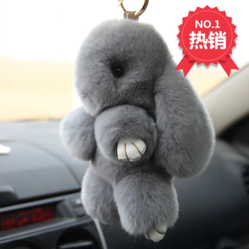 Rex Rabbit Fur font b keychain b font Cute Rabbit Doll Key Chain Pendant White Pink