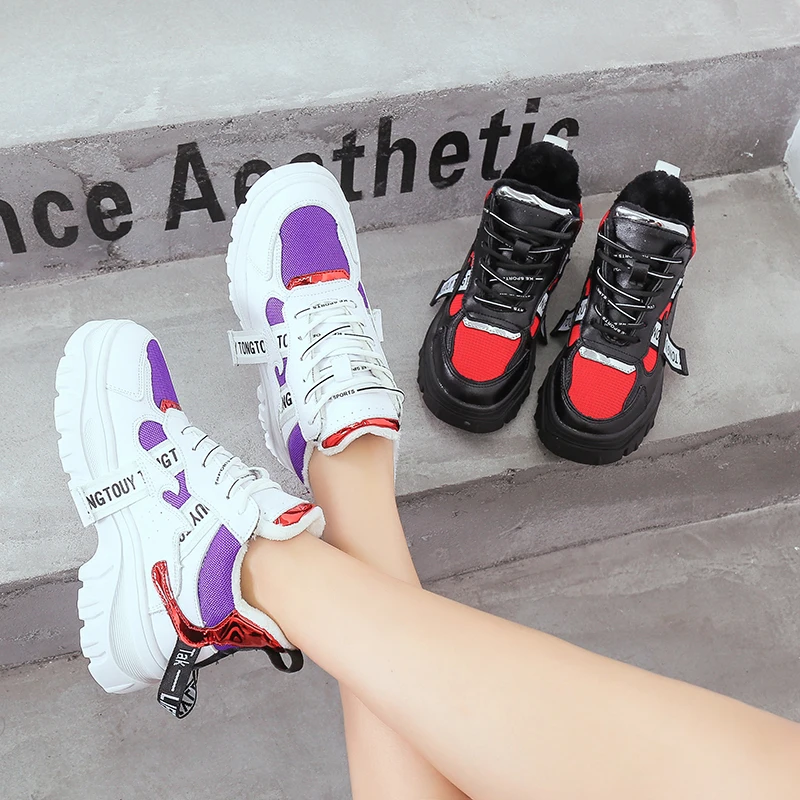 

Autumn/Winter Chunker Sneakers Women 2018 New Plush Warm Old Dad Shoes Harajuku Platform Sole Casual Wild Style Clunky Sneakers