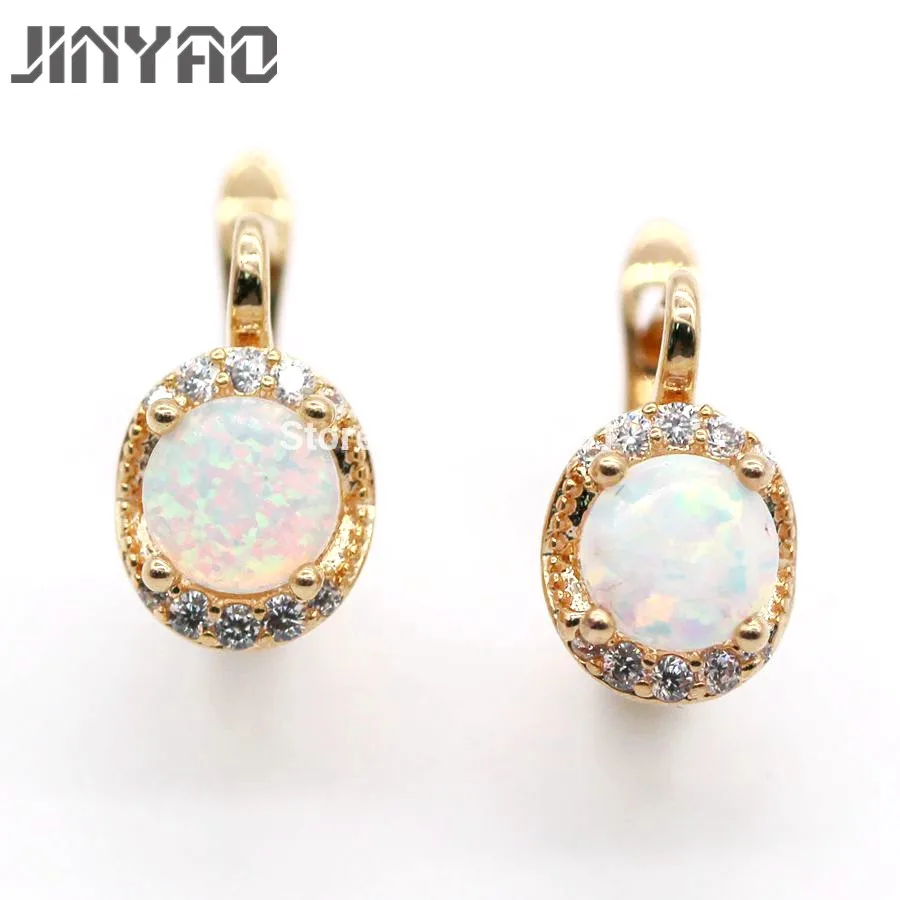 

JINYAO Jewelry Beautiful Wedding Jewelry Charming Round Fire Opal Champagne Gold Color Earrings For Women Gift 5colors