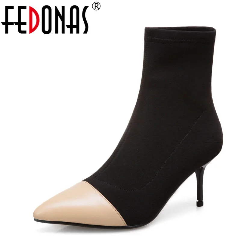 

FEDONAS Brand Women Ankle Boots High Heels Socks Boots New Pointed Toe Party Dancing Shoes Woman Office Pumps Stretch Boots