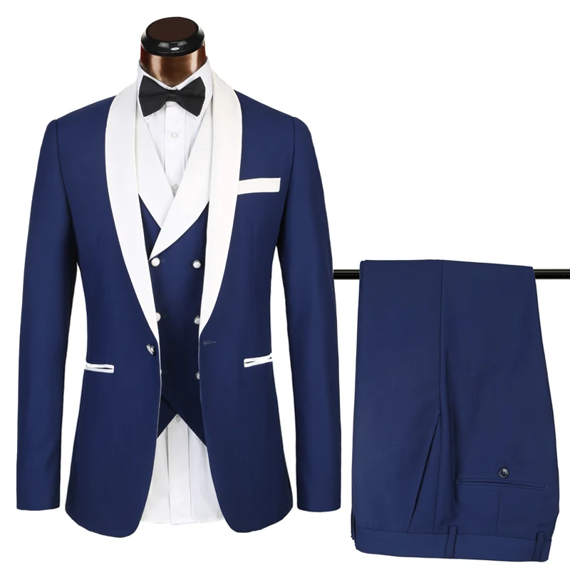 Luxury brand Suits Mens 3 Pieces Groom Tuxedos Nvay Blue Wedding Prom