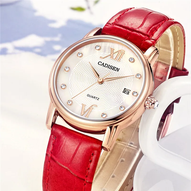 

2017 CADISEN Top Brand Fashion Ladies Watches Leather Female Quartz Watch Women Thin Casual Strap Watch Reloj Mujer Clock Gift