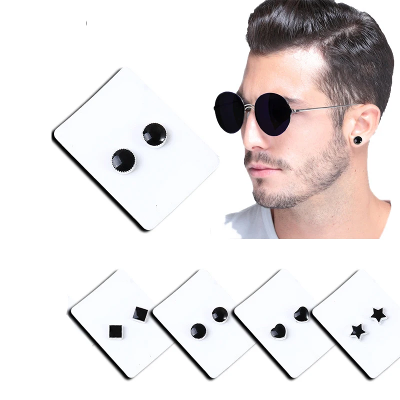 

SexeMara Black Drip Earrings Magnet Without Pierced Stainless Steel Round Love Five-pointed Star Cross Stud Earring for Men Gift