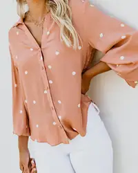 Женская блузка модная женская одежда женская с v-образным вырезом в горошек длинный рукав милый топ сексуальная рубашка Топ 2019
