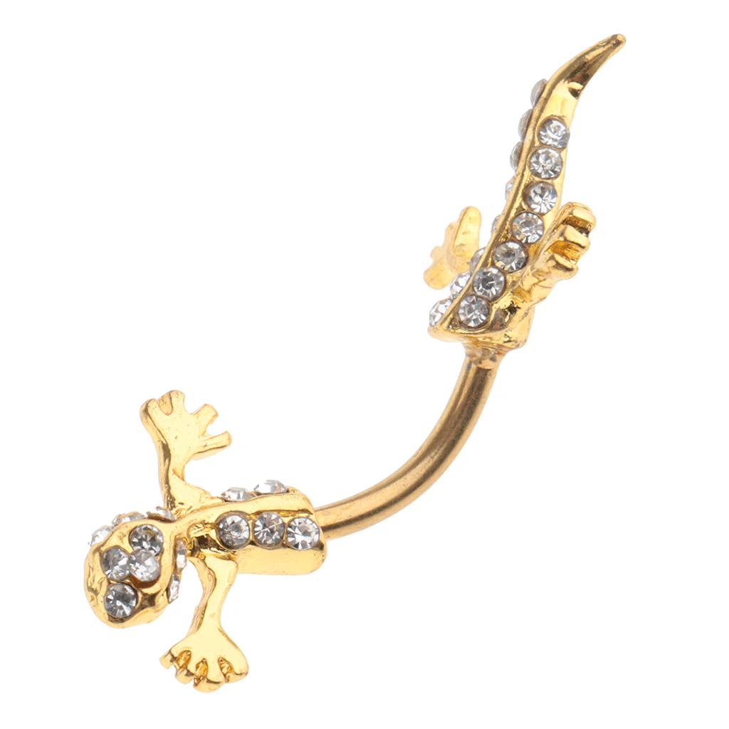 316L Stainless Steel Crystal Zircon Gecko Animal Drop Navel Belly Button Ring