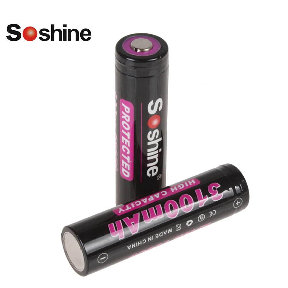 2 шт./лот Soshine 3100 мАч 3 7 в 18650 аккумуляторная батарея высокой емкости защищенная