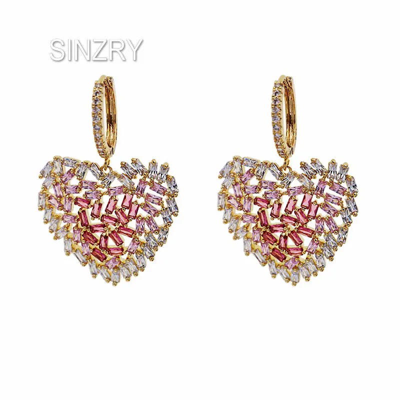 

SINZRY sweety pink cubic zircon peach heart drop earrings fashion creative earrings for women costume jewelry