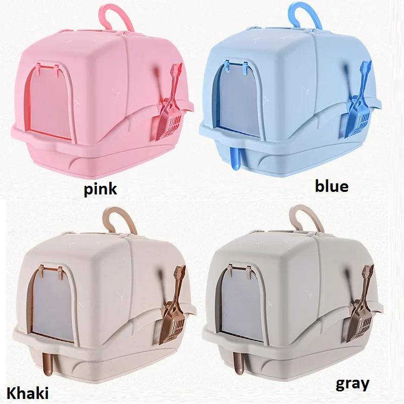 Big Size Cat Litter Box , Easy Clean Fully Enclosed Cat Toilet , Reduce Litter Scatter Up to 95% , w/ Shovel & Sand Drain Pedal