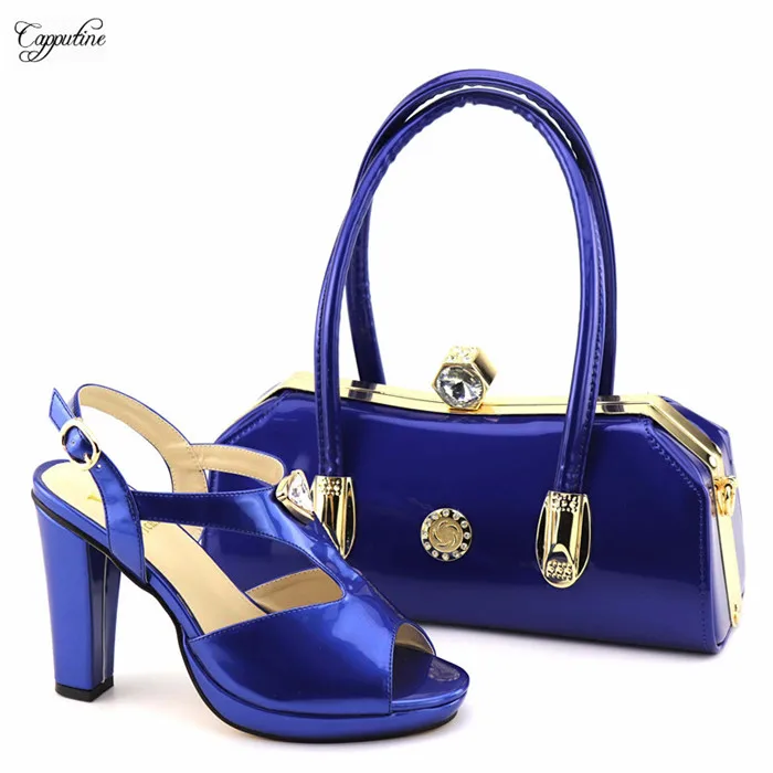 Wonderful royal blue high heel sandal shoes and handbag set for party 8103 heel height 11.4cm