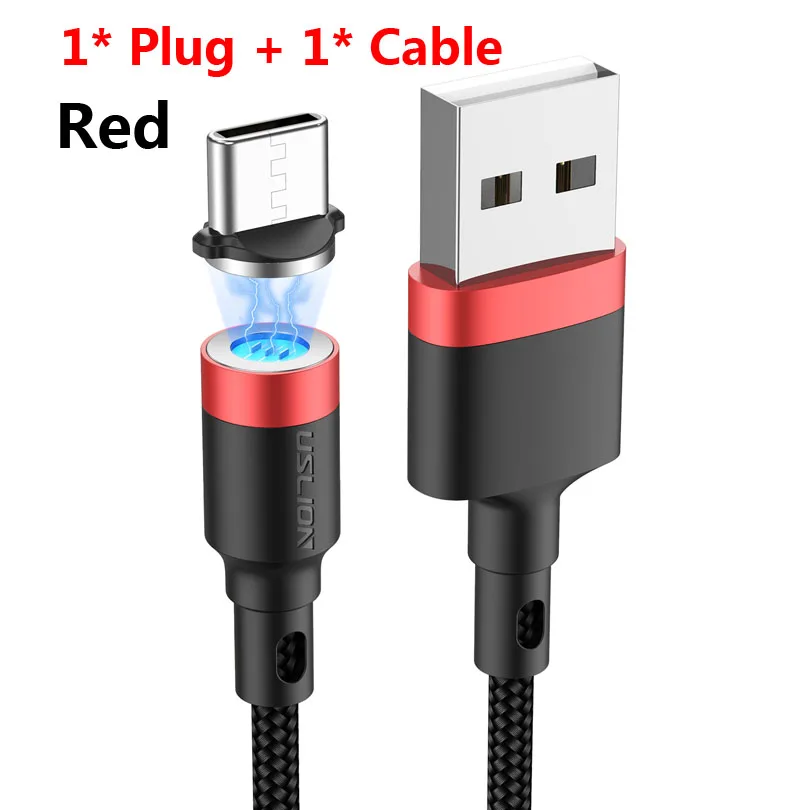 USLION светодиодный магнитный кабель Micro usb type C для iPhone Lighting Cable 2M 3A провод для быстрого заряда type-C Магнитный зарядный кабель для телефона - Цвет: Red