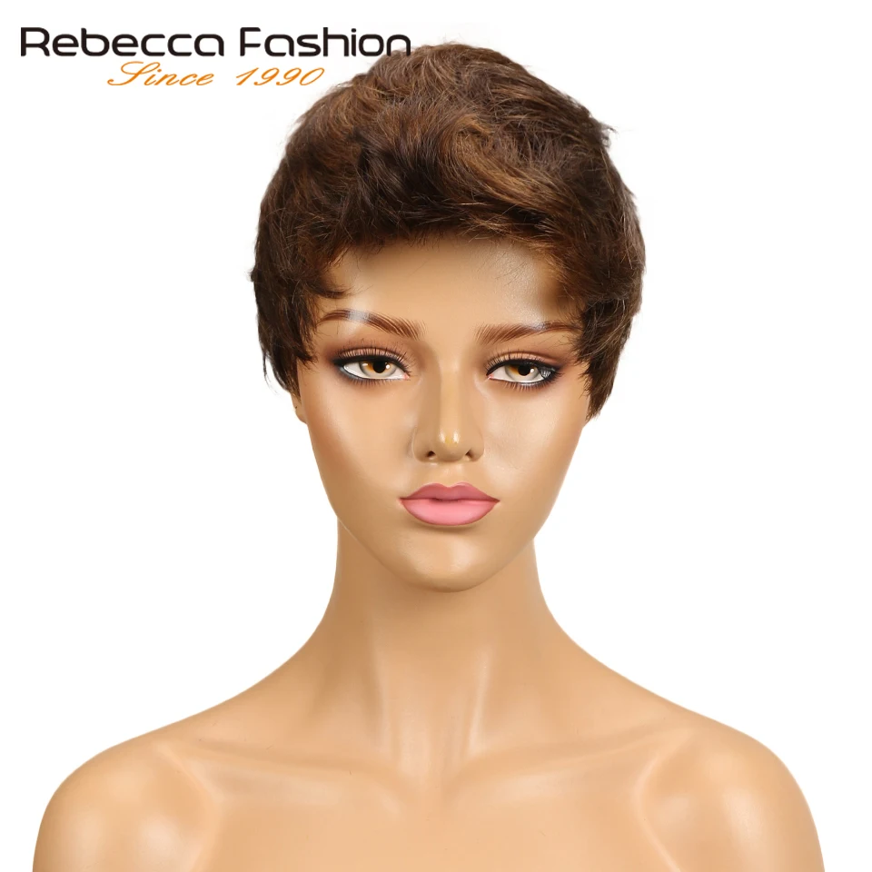 Rebecca разноцветные короткие волнистые волосы парик перуанский Remy человеческие волосы парики для черных женщин коричневый красный парик
