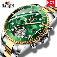 HAIQIN New Luxury Automatic Mechanical Watch Men Tourbillon Stainless Steel Wristwatch Waterproof Male Clock Relogio Masculino