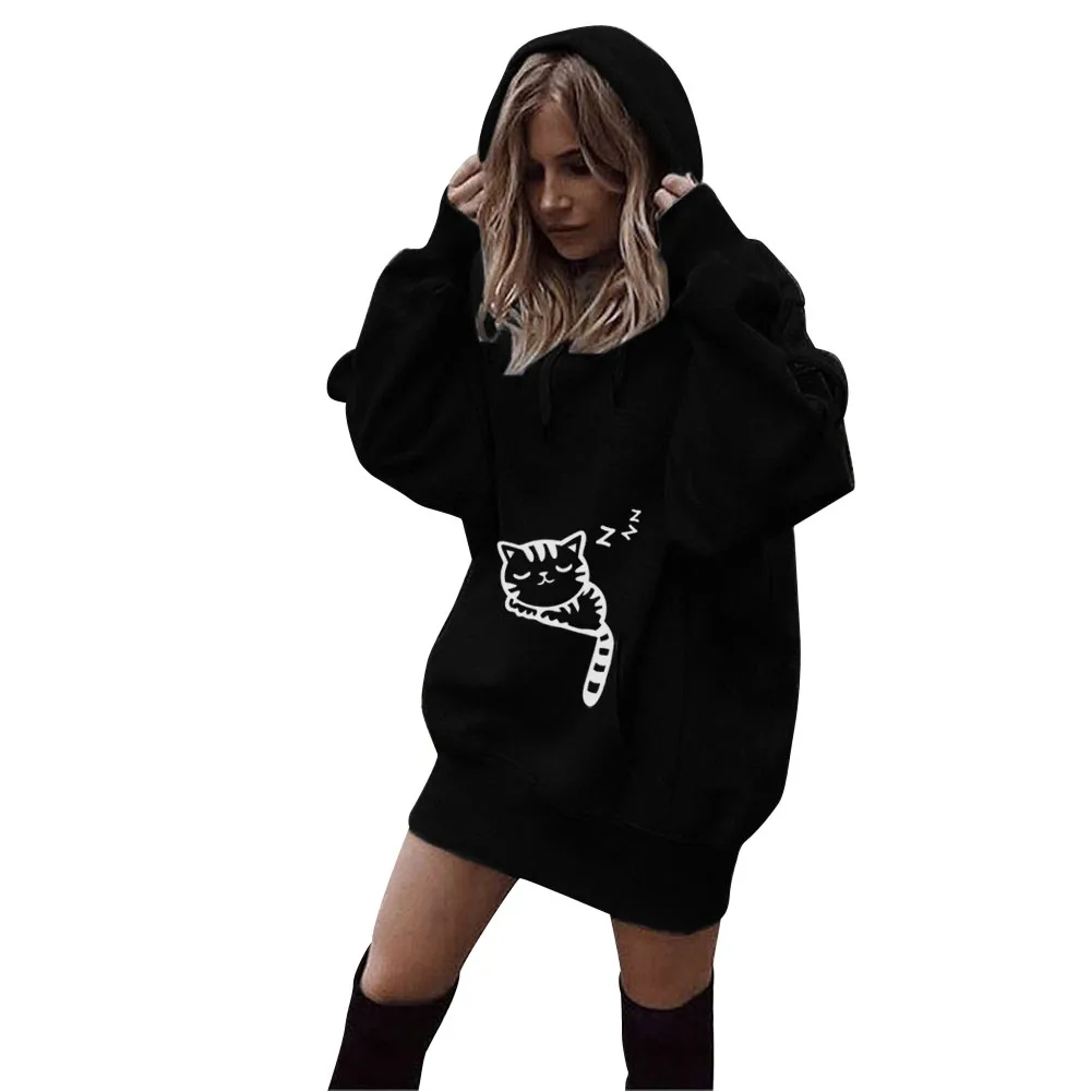 

Clothing Autumn Winter hoodie Sweatershirt Womens Sweatershirt Dresses cat print Long Sleeve Solid Casual Plus Size Sweatershirt