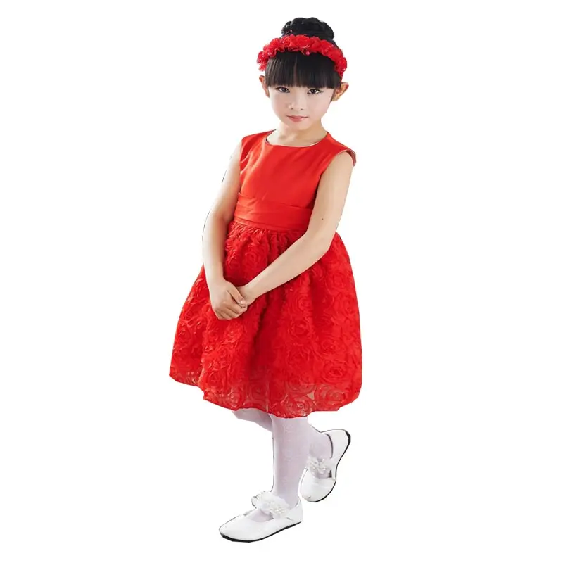 FADISTEE/Новое поступление, красивые платья с цветочным узором для девочек, кружевное платье с аппликацией для маленьких девочек до колена