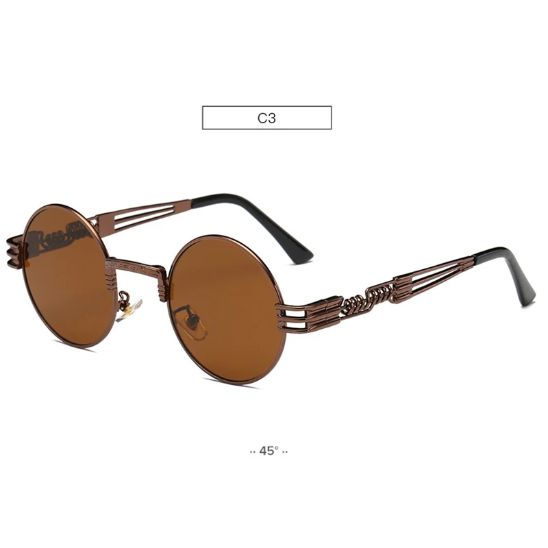Для мужчин женщин мода Джон Леннон круглый стимпанк солнцезащитные очки, прозрачные линзы металла рамки Ретро Винтаж покрытие светоотражающие очки очков - Цвет линз: C3