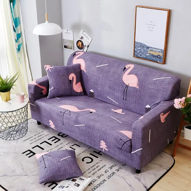 Us 14 35 59 Off Purple Hot Flamingo Pattern Couch Corner Sofa Covers For Living Room Cartoon Furniture Universal Stretch In
