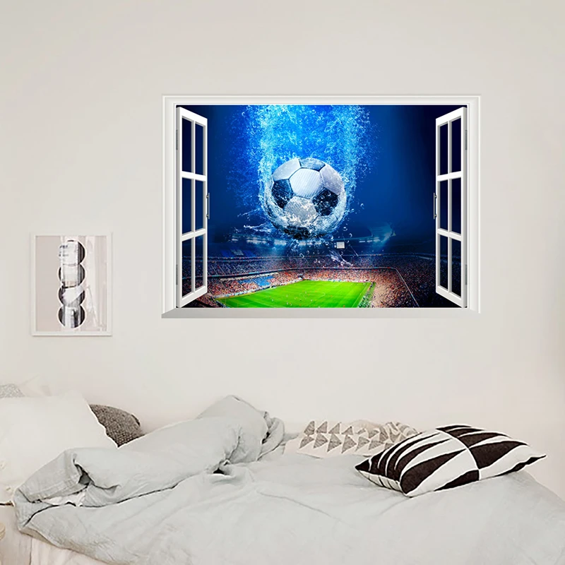 3D наклейки на стену с изображением футбольного мяча для детской комнаты, гостиной, Наклейки на стены для спортзала, комнаты для мальчиков, ПВХ, Настенная роспись для дома, художественные украшения