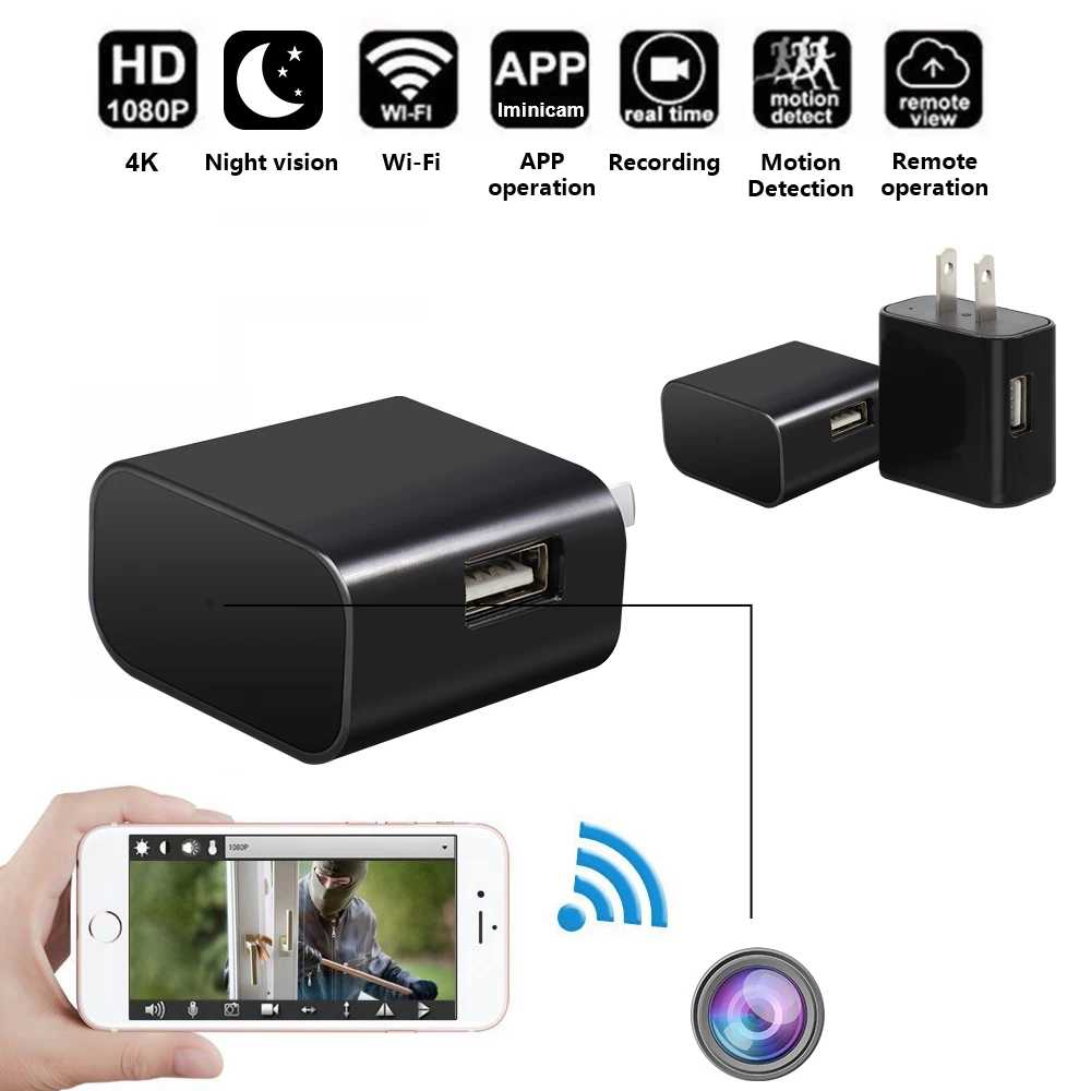 

HD 4K Mini Camera Video Small USB Charger Wifi Micro IP Night Vision Cam 4K With Motion Sensor Camcorder Wi-Fi DV pk1080p