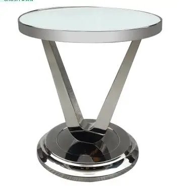 Wrought iron tempered glass round edge. Mobile small sitting room sofa tea table. Stainless steel Angle of a few