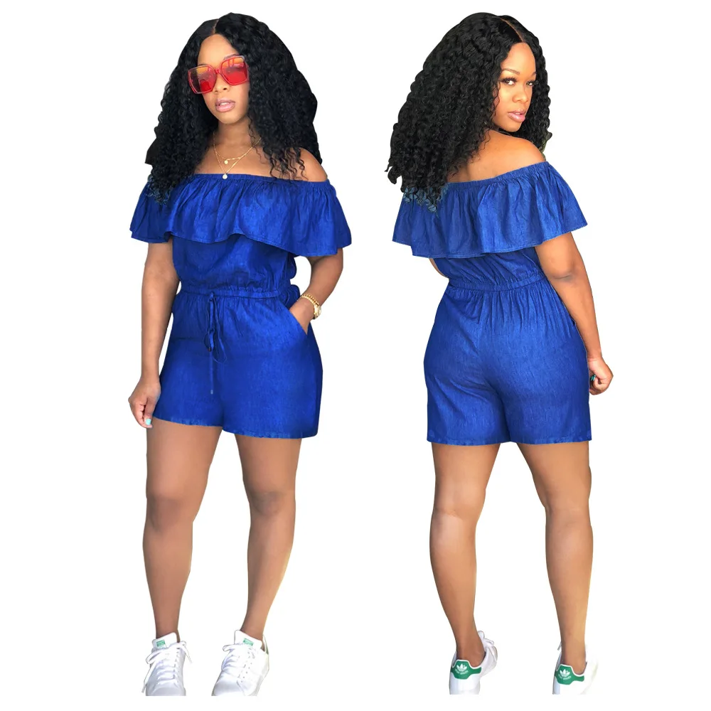 Overalls Shorts Jumpsuit 2018 Summer Fashion Casual Jumpsuits Jeans Slash Neck Ruffles Women Jumpsuit Denim Rompers Girls Female