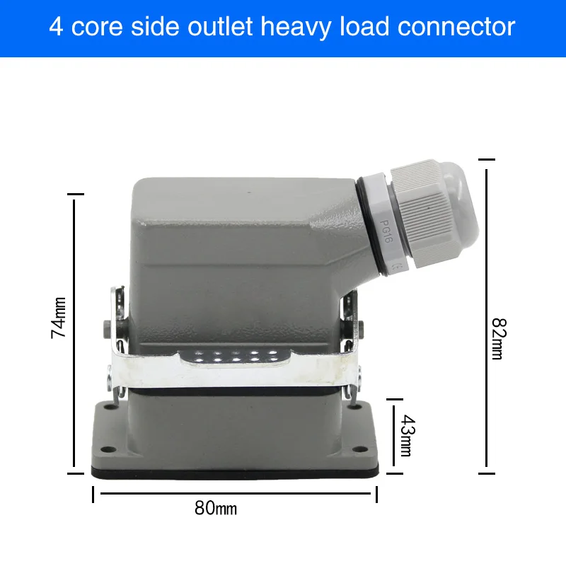 Сверхмощный разъем прямоугольный hdc-he-4/6/10/16/20/24/32/48 ядро промышленный водонепроницаемый авиационный разъем 16A сверху и сбоку - Цвет: 4 core lateral line