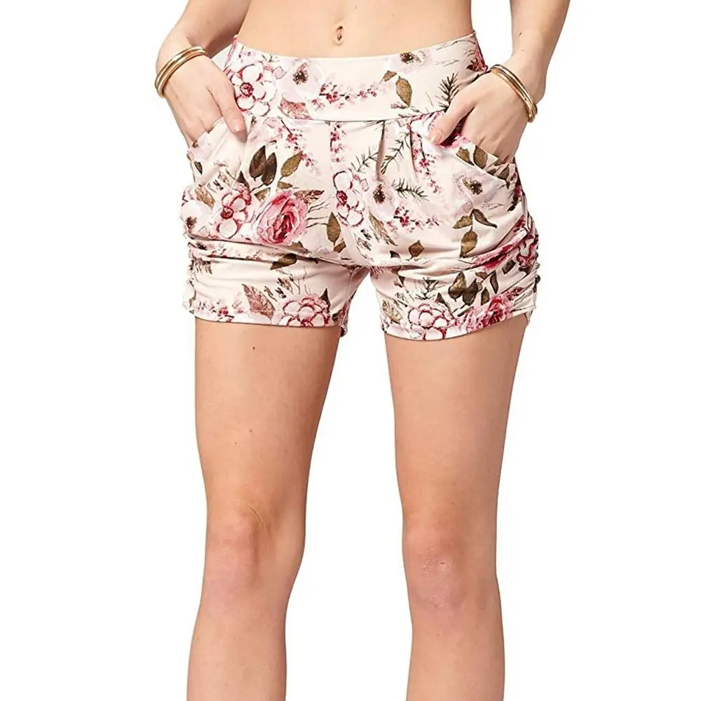 

Elastic shorts homes Women's shorts Ladies Fashion Summer Flower Printed Pocket Shorts Soft Harem Trouser mini short Casual