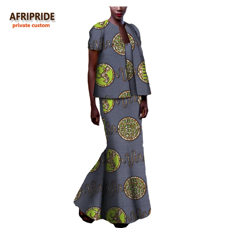 

19 Autumn african style suit for women AFRIPRIDE private custom short sleeve top+strapless ankle-length dress wax cotton A722611
