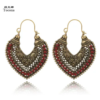 

Tocona Vintage Antique Bronze Hollow Heart Carved Flower Drop Earrings for Women Alloy Dangle Earrings Brincos Jewelry 5886