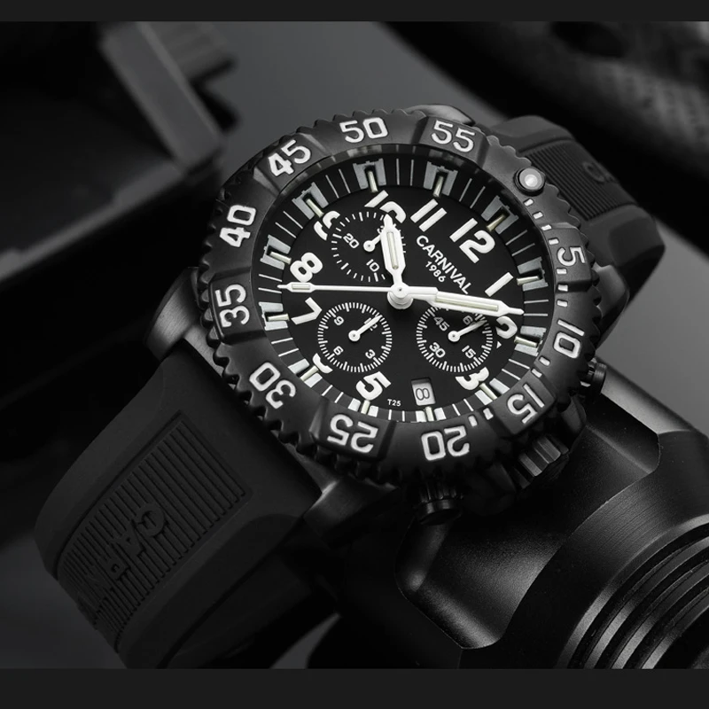 

CARNIVAL Sport Tritium Watch Waterproof Shockproof Casual Mens Watches Top Brand Luxury Luminous Military Man Quartz Watch Men