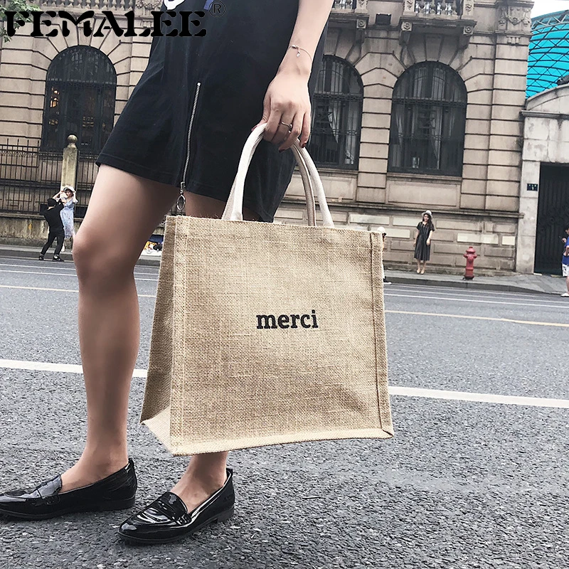 

Letter Print Women Cotton Linen Fashion Handbag Portable Travel Bags Large Capacity Shopping Bag Casual weekend bag bolso mujer