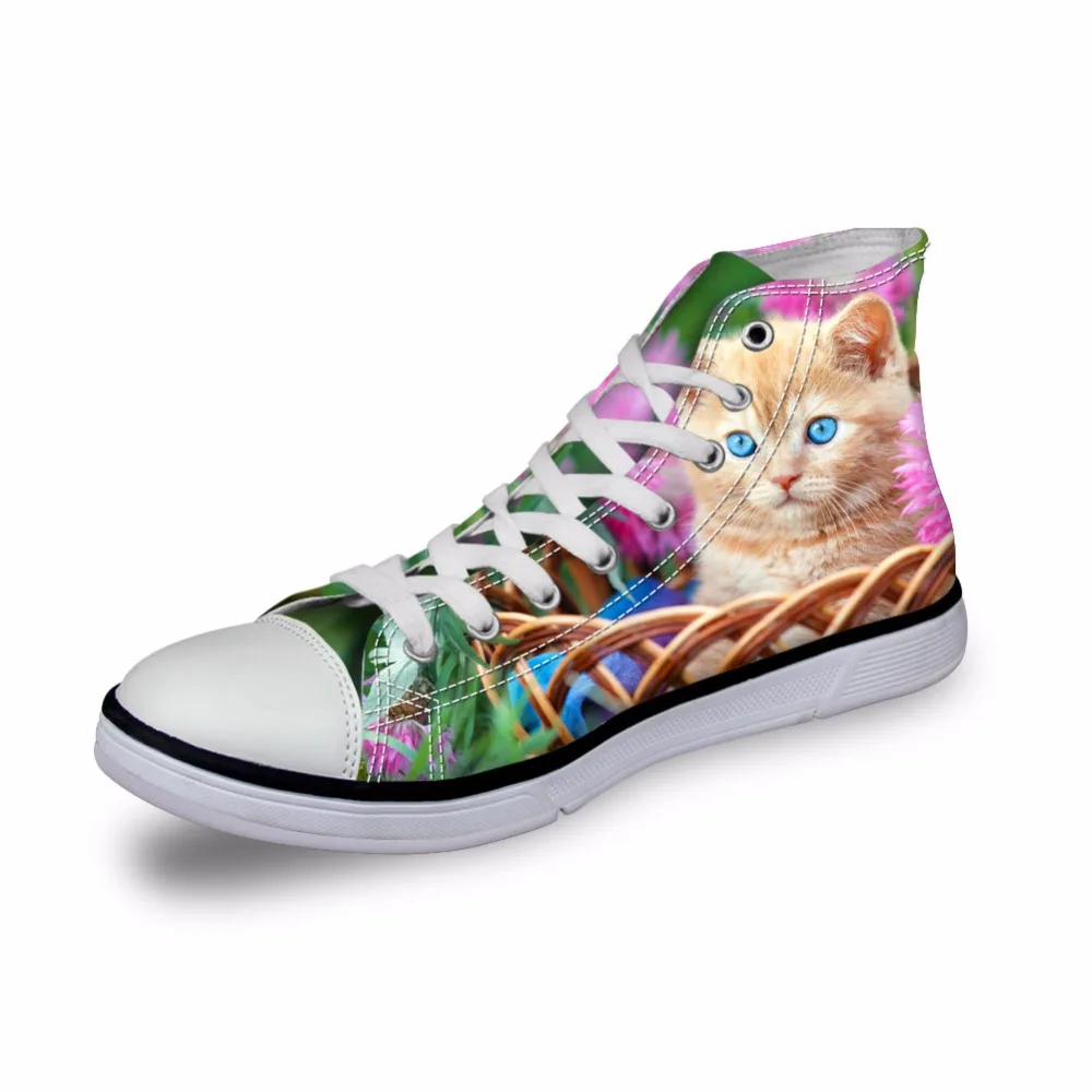 

Noisydesigns Women sneakers Casual cat in flowers 3D print flat vintage Canvas Vulcanized shoes high top flats girls footwear
